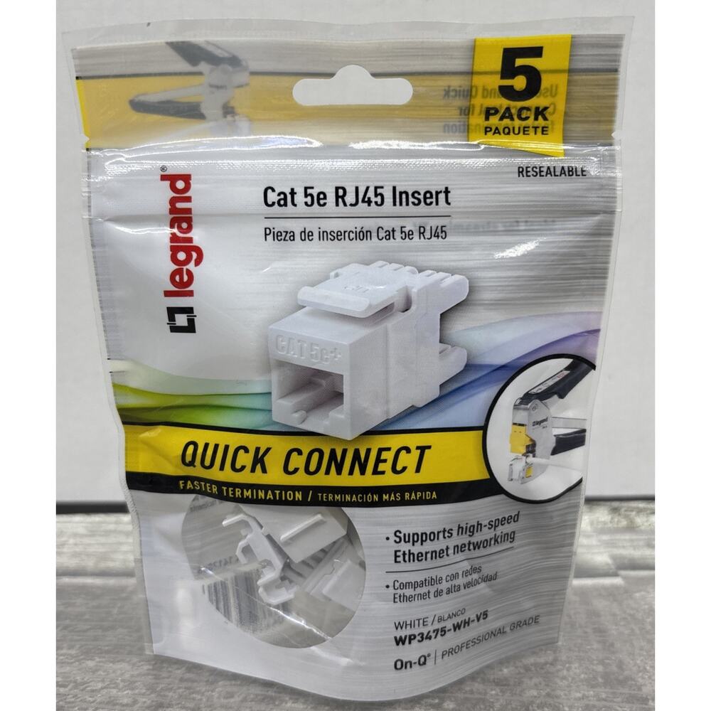 5-Pack Cat 5e RJ45 Insert, Quick Connect, White WP3475-WH-V5, Legrand On-Q {FF}